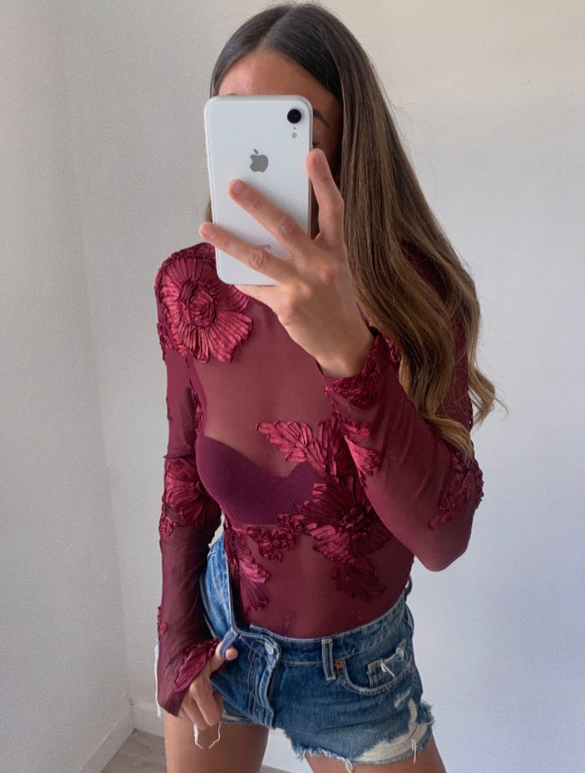 Body con fiori ricamati