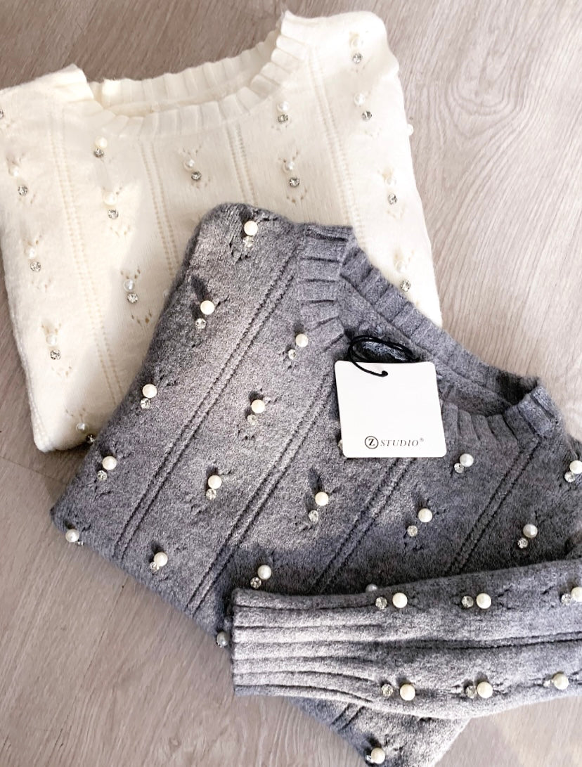 Maglioncino con perle e strass